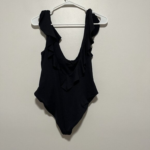 Eberjey Loreta Ruffle Scoop Back So Solid Black One Piece Bathing Suit Large - Picture 6 of 8